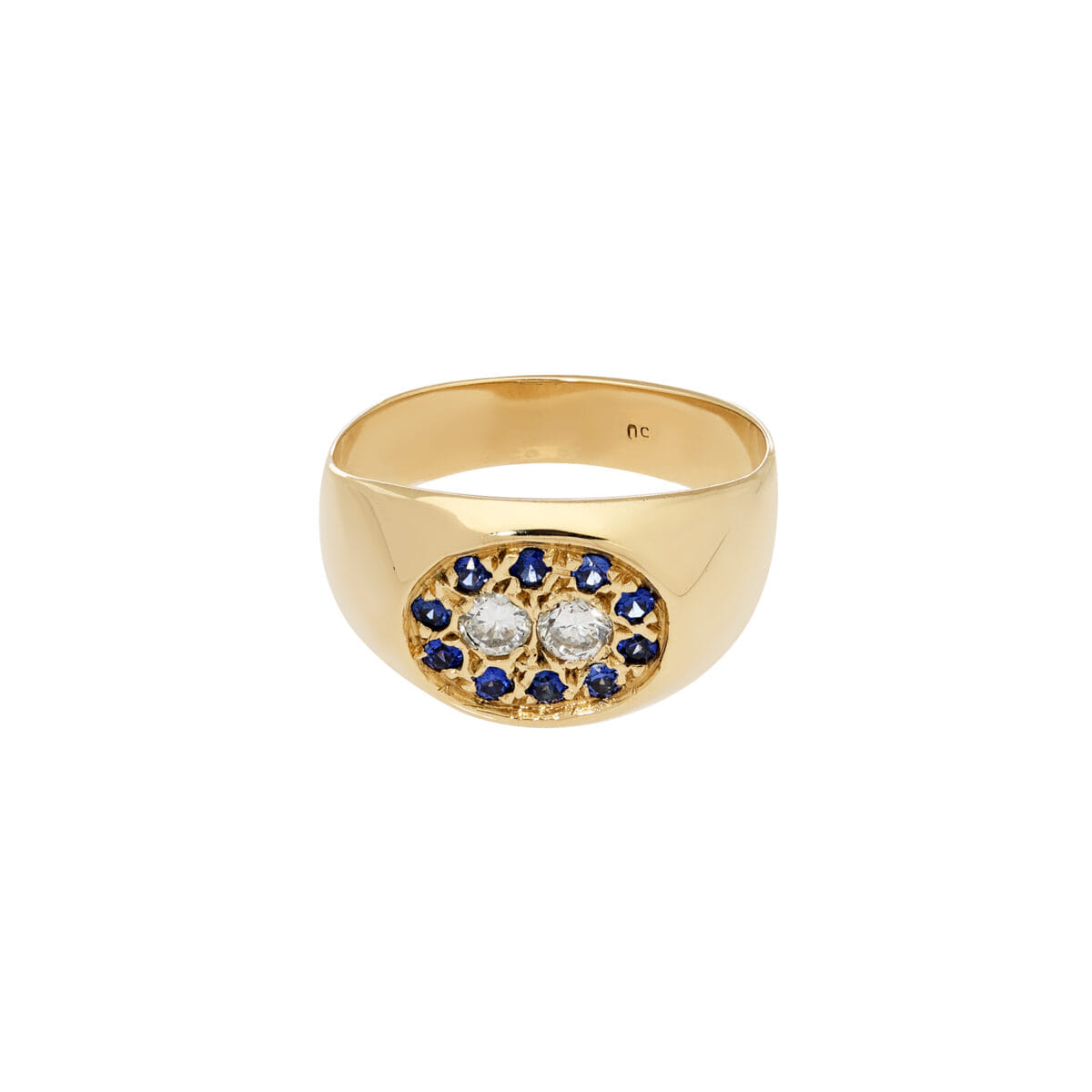 Anello sigillo in oro giallo con zaffiri e diamanti-1