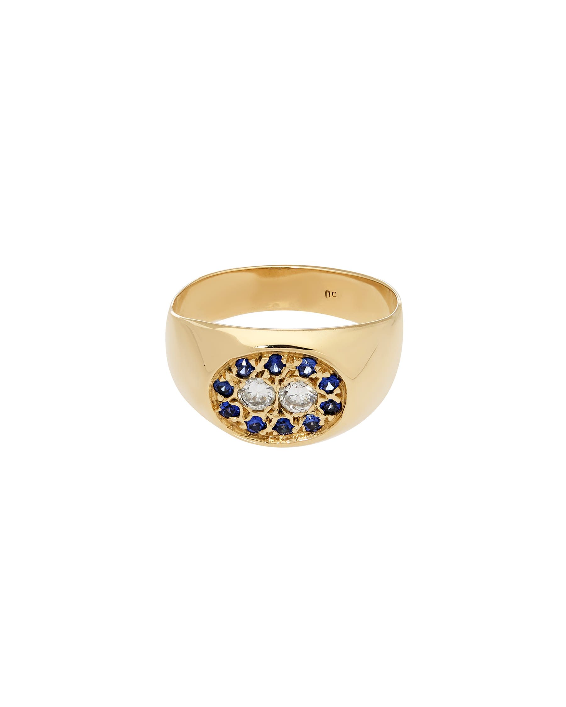 Anello sigillo in oro giallo con zaffiri e diamanti-1