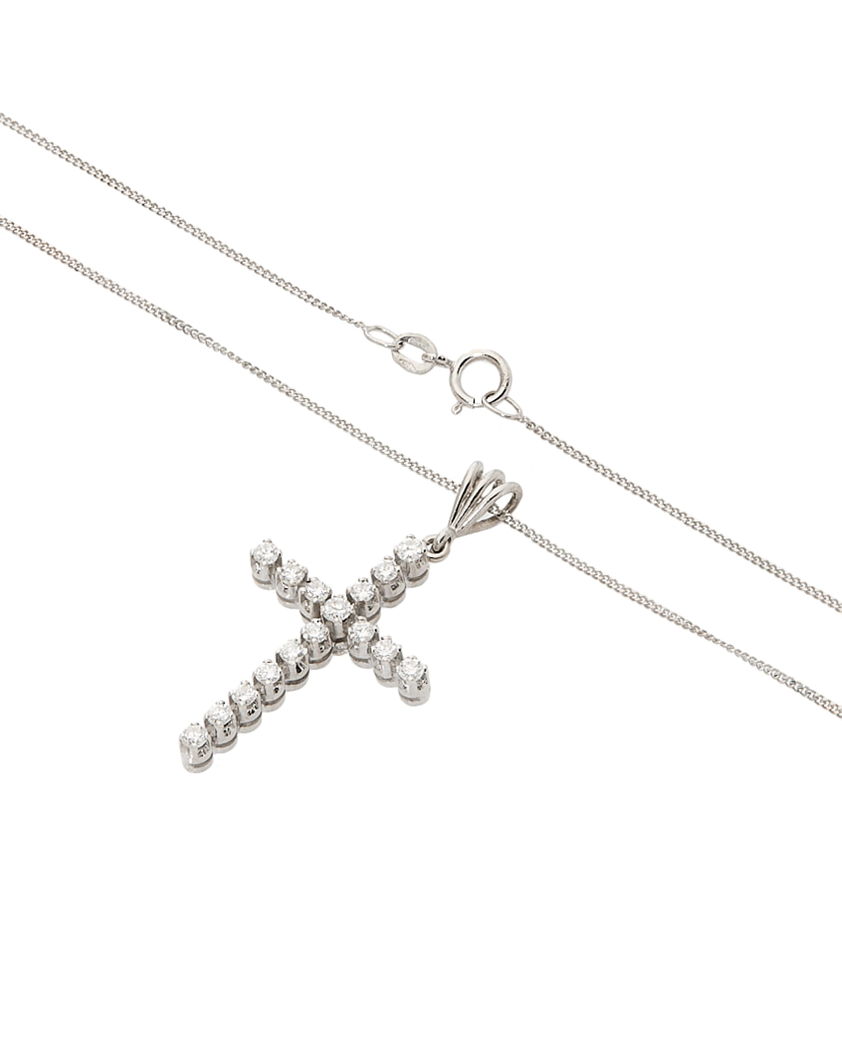 Collana in oro bianco con ciondolo croce con diamanti-2