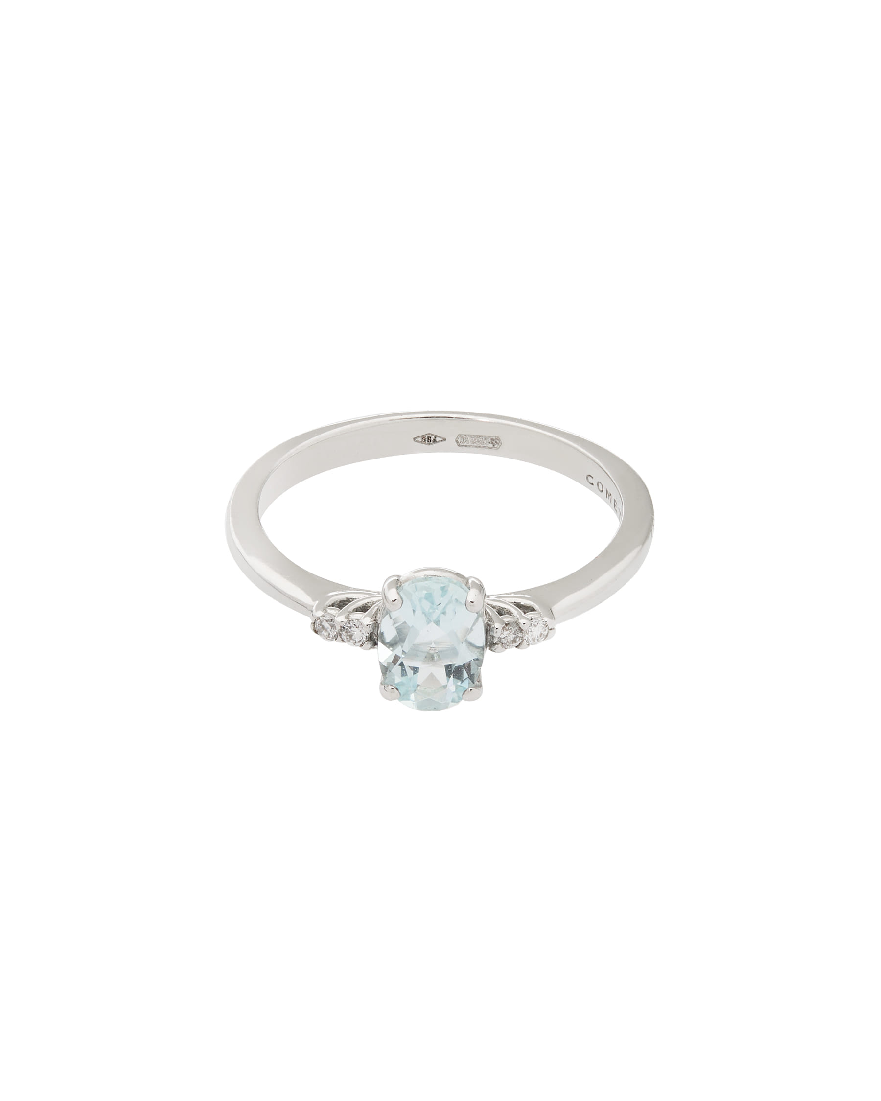 Anello in oro bianco con acquamarina centrale e diamanti laterali-1