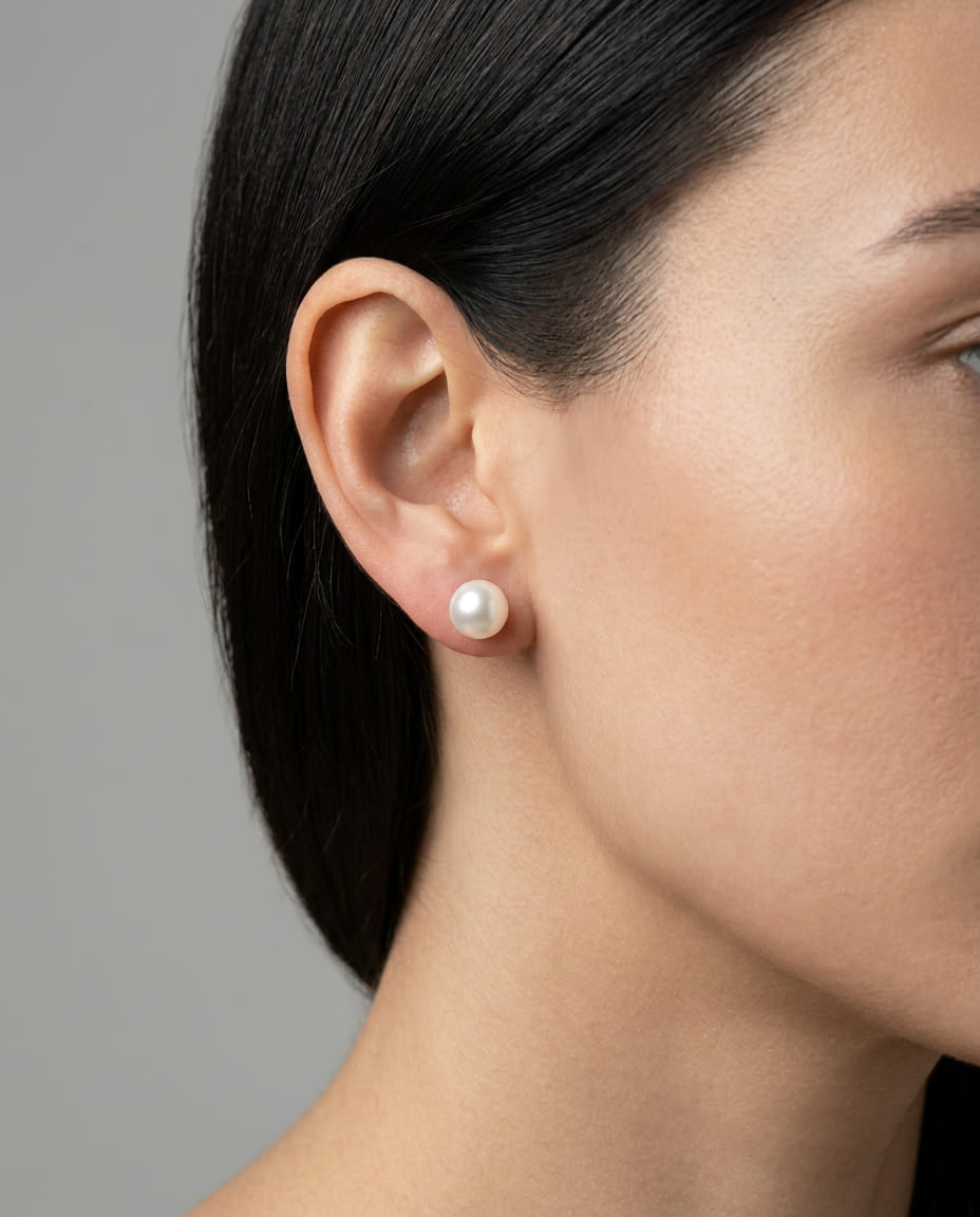Orecchini con perle mare 8,5 mm in oro bianco-3