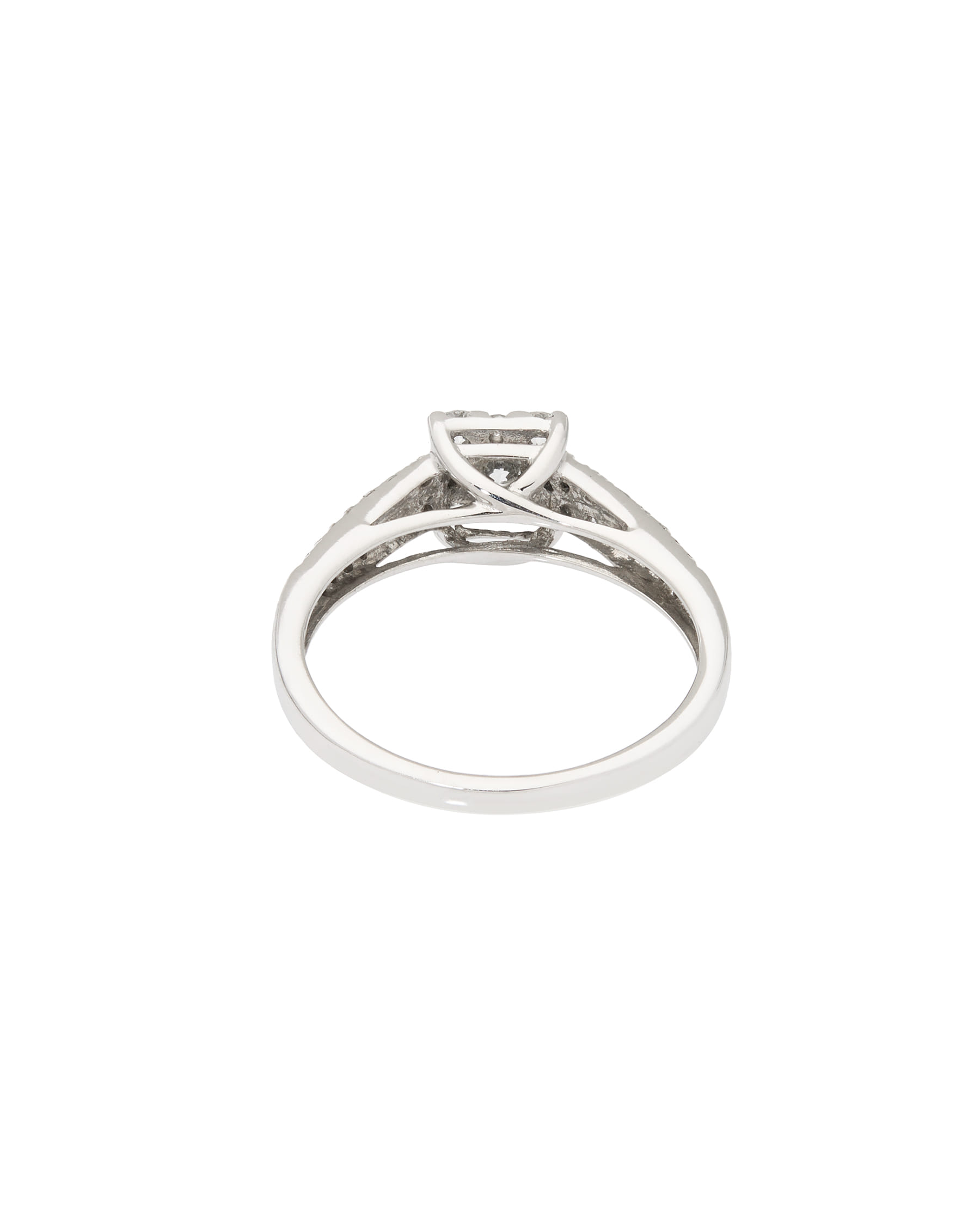 Anello solitario in oro bianco con pavé di diamanti-3