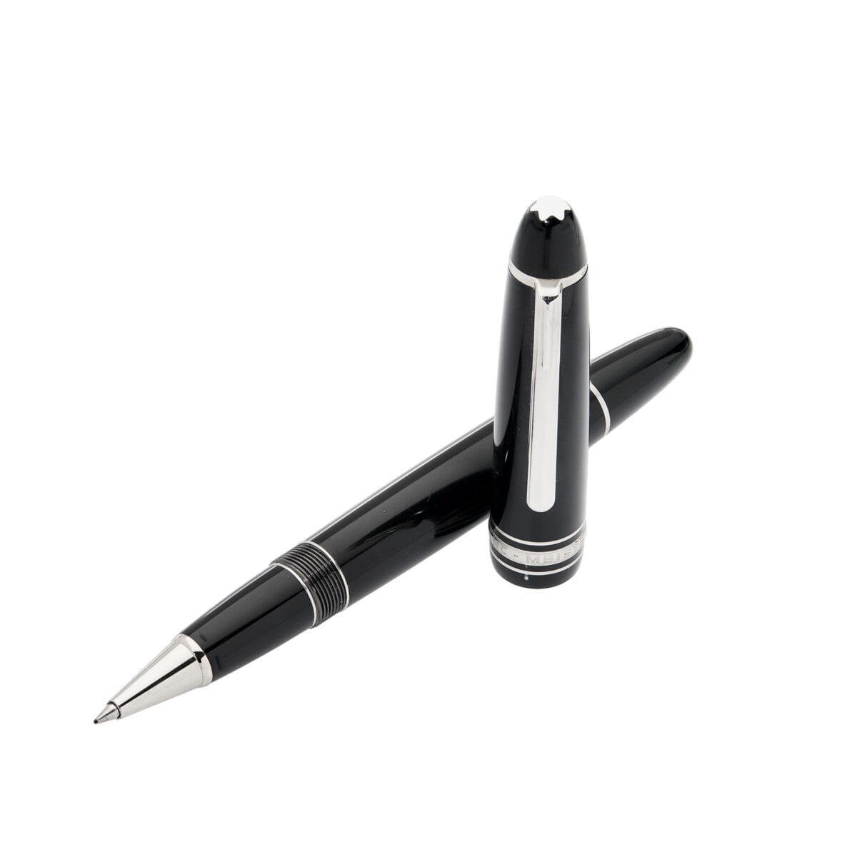 Penna a sfera montblanc meisterstück in resina nera e finiture in platino-1