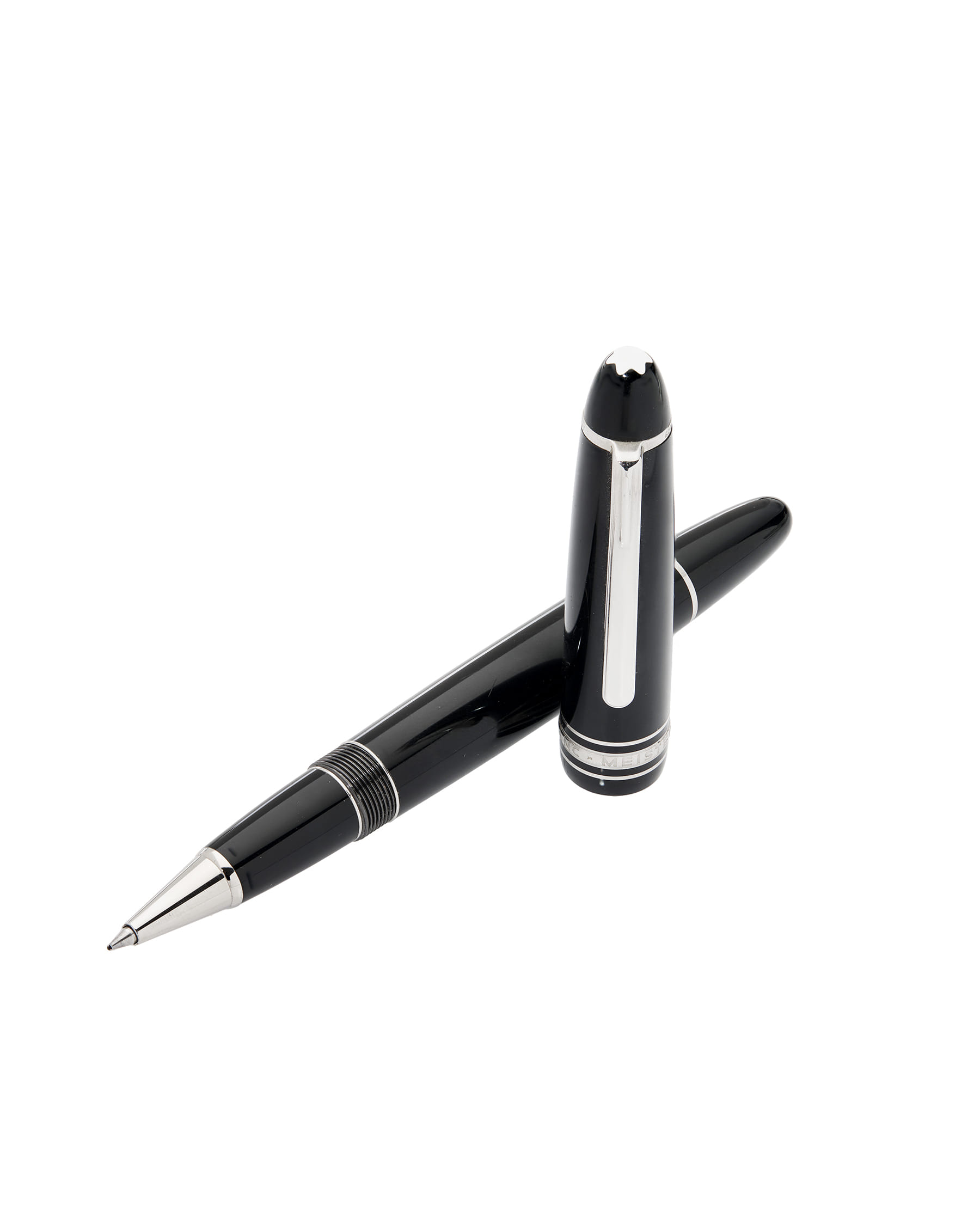 Penna a sfera montblanc meisterstück in resina nera e finiture in platino-1