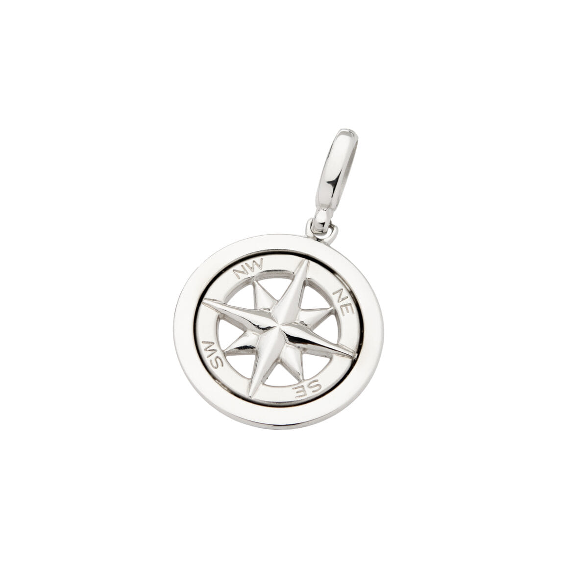 Ciondolo rosa dei venti in oro bianco lucido e satinato-1