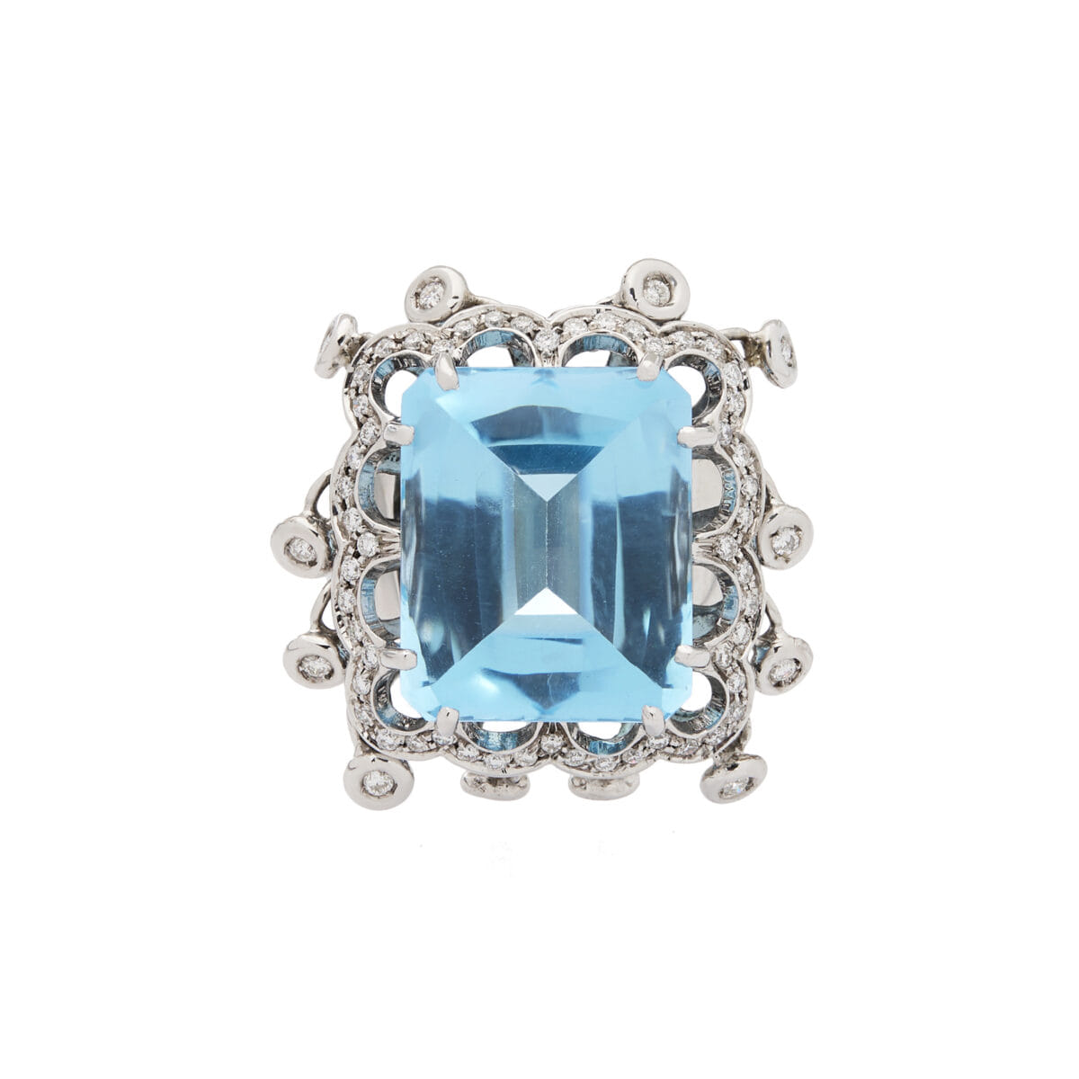 Anello cocktail in oro bianco con topazio e diamanti-1