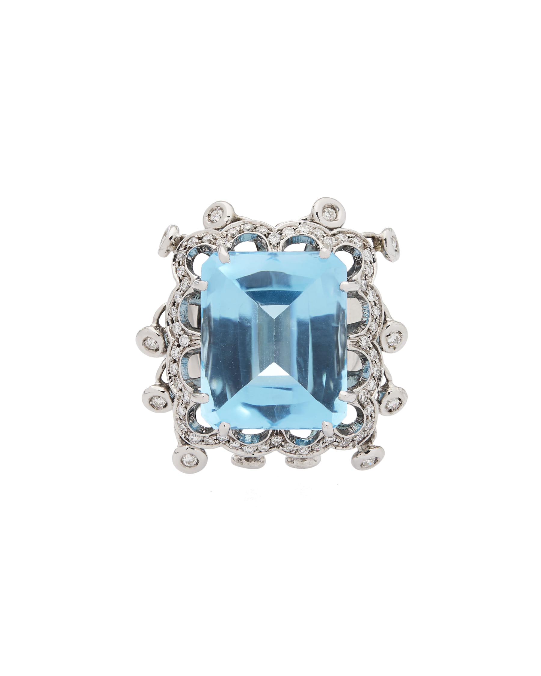 Anello cocktail in oro bianco con topazio e diamanti-1