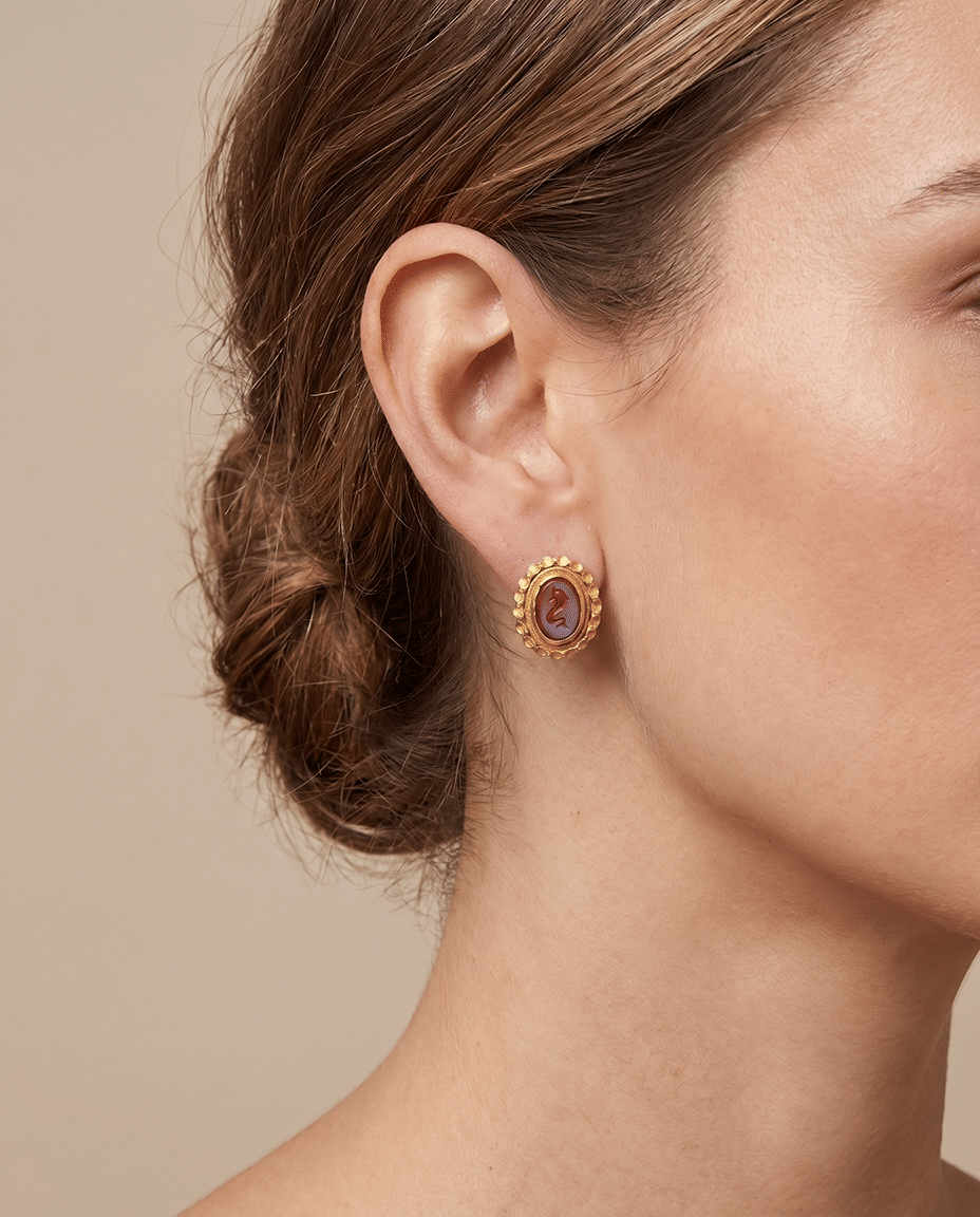 Orecchini in oro giallo 20kt con inserti di corniola e argento-3