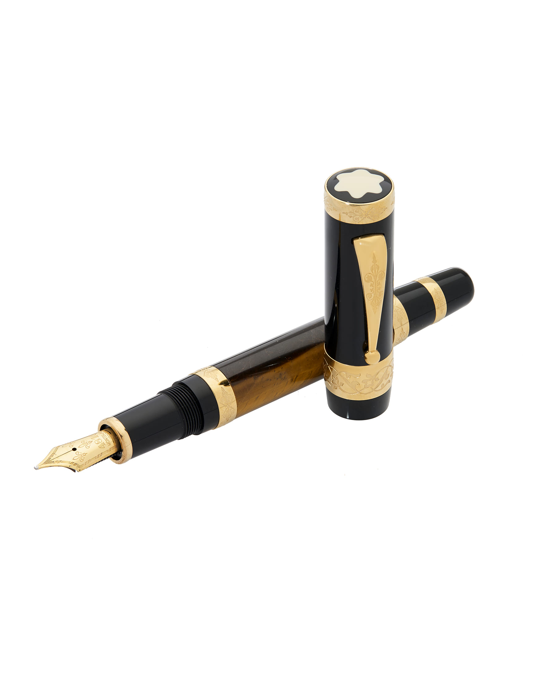 Penna montblanc limited edition francois i in resina, oro placcato e quarzo occhio di tigre-1