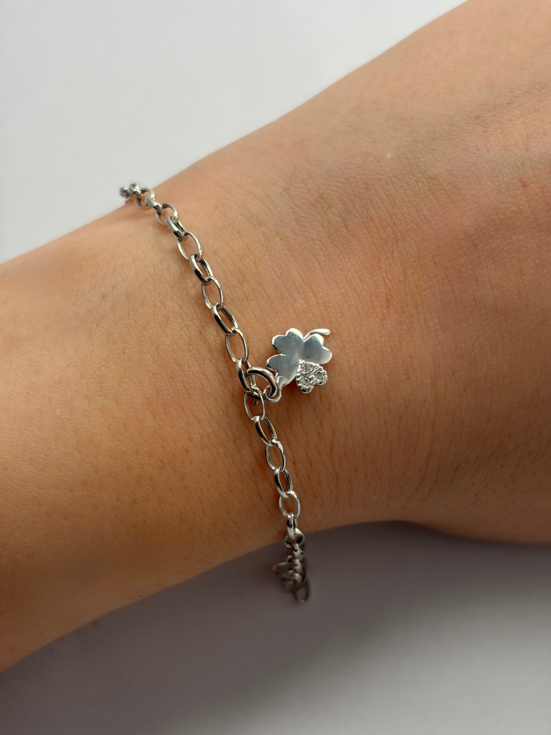 Bracciale in oro bianco 9kt con quadrifoglio-3
