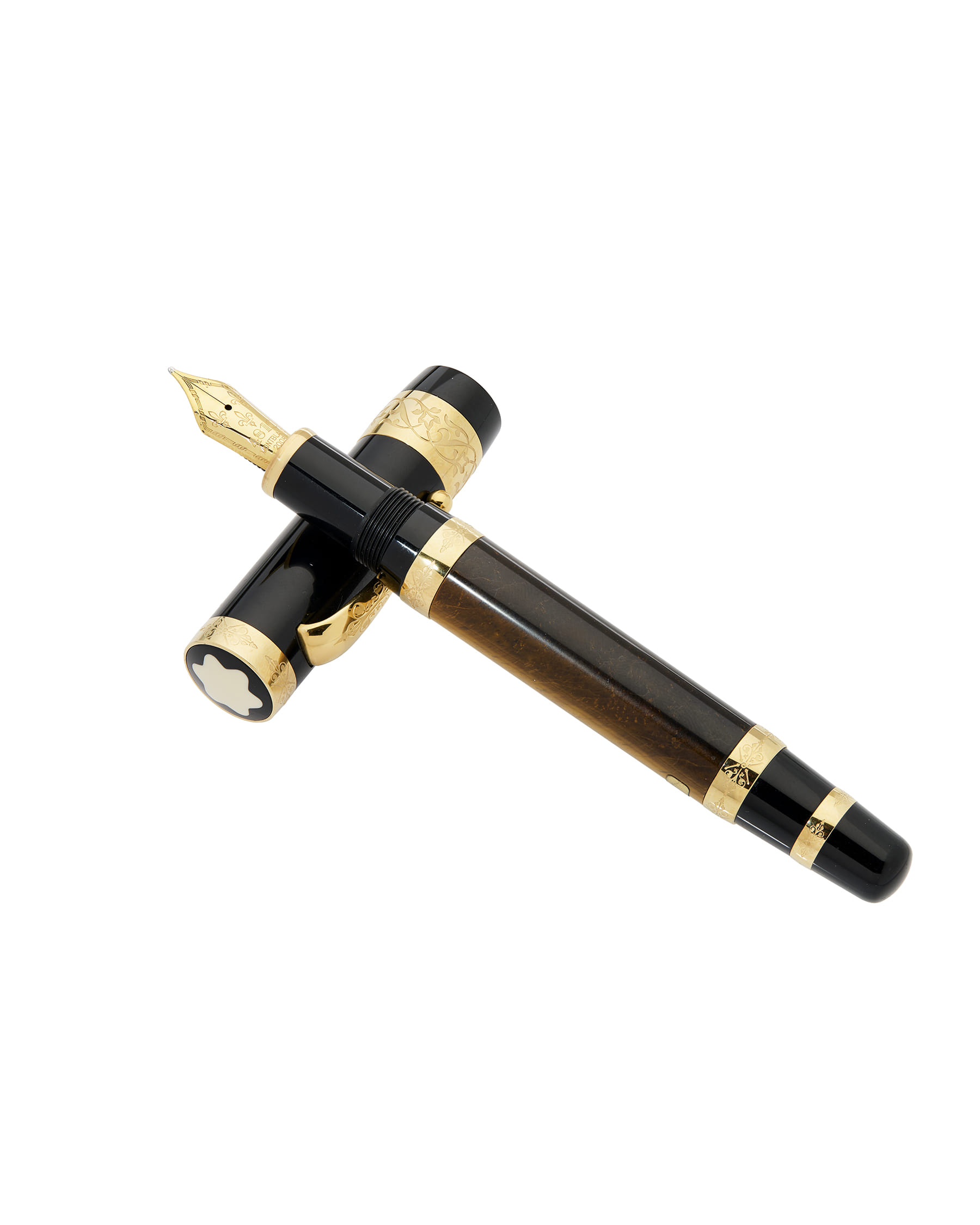 Penna montblanc limited edition francois i in resina, oro placcato e quarzo occhio di tigre-2