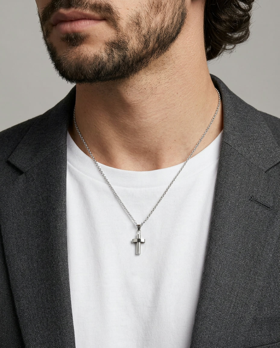 Ciondolo croce in oro bianco 18kt-3