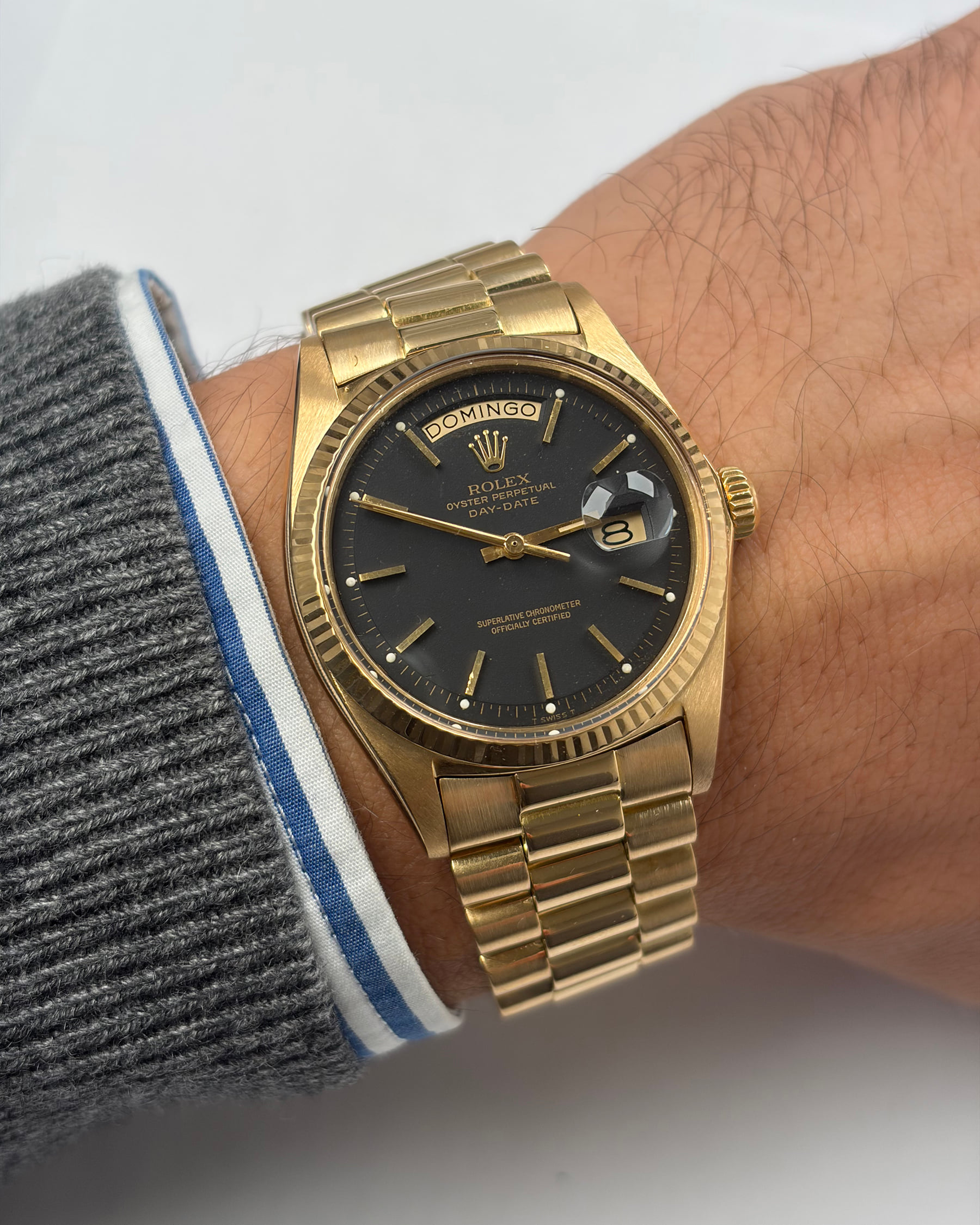 Orologio rolex day date black dial gilt ref 1803-10
