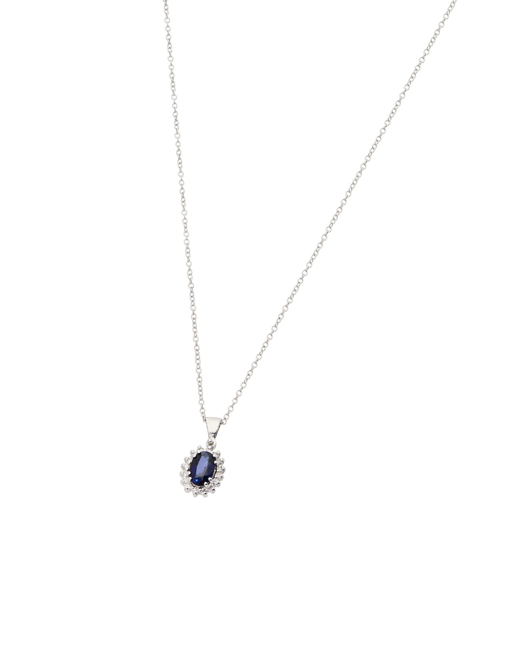 Catenina in oro bianco e ciondolo con spinello blu e diamanti-1