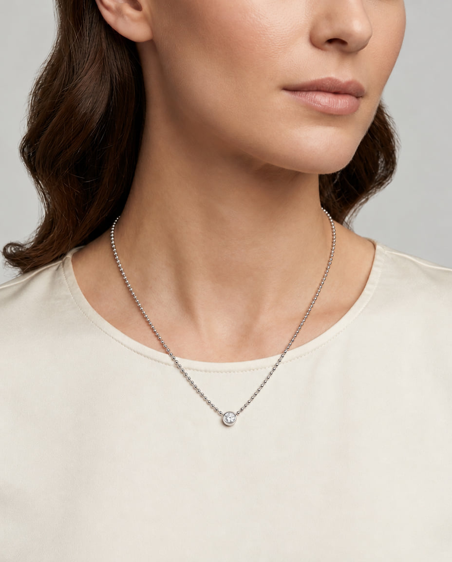 Collana pallini con punto luce cipollino e diamante 0,04 ct-3